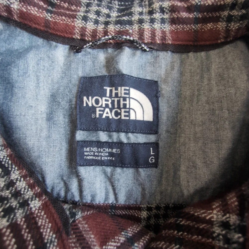 The North Face Flannel Shirt Mens Large Burgundy Plaid Long Sleeve Button Down